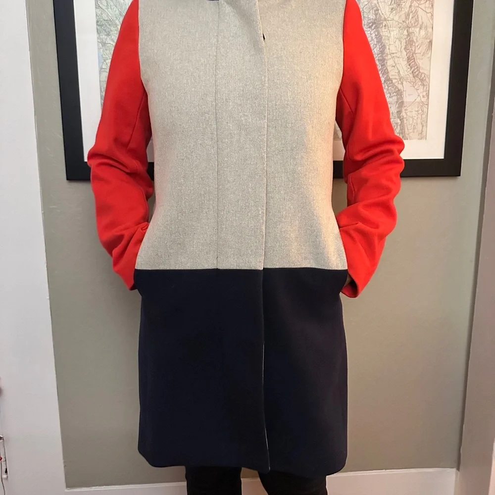J.Crew Women's coat Red and Beige Cape color blocking